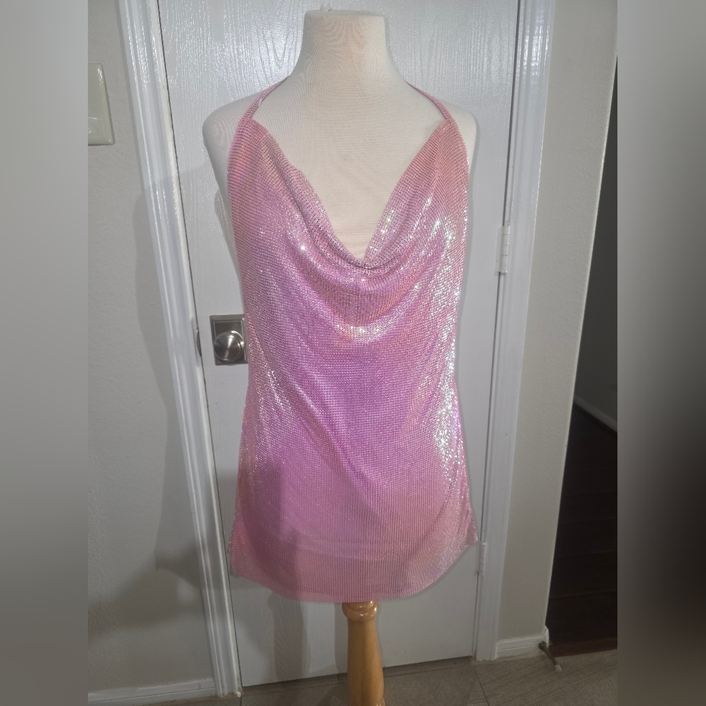 Glamorous Pink Halter Neck Mini Dress